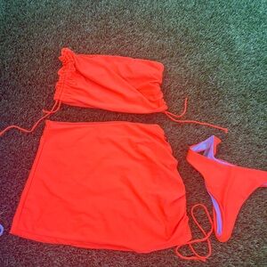 3 pieces swim suit set | neon orange